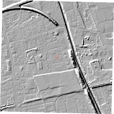 Shaded relief map of the ground around HU51HP, computed from Environment Agency LiDAR. The ground here sits at about 2 m above sea level and falls 11 m across the surrounding 800 m. Surface water reaching this point runs off ground lying to the south-east, 8.1 m higher.