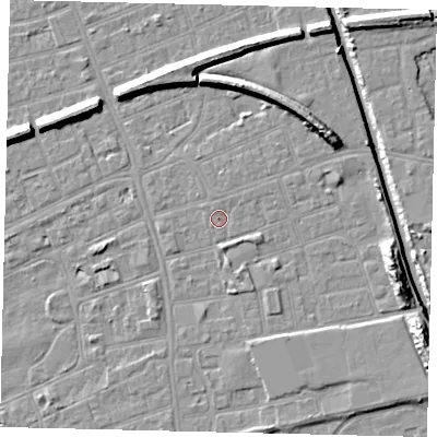 Shaded relief map of the ground around HU51HQ, computed from Environment Agency LiDAR. The ground here sits at about 2 m above sea level and falls 11 m across the surrounding 800 m. Surface water reaching this point runs off ground lying to the north-east, 0.7 m higher.