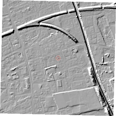 Shaded relief map of the ground around HU51HR, computed from Environment Agency LiDAR. The ground here sits at about 3 m above sea level and falls 11 m across the surrounding 800 m. Surface water reaching this point runs off ground lying to the north-west, 0.5 m higher.