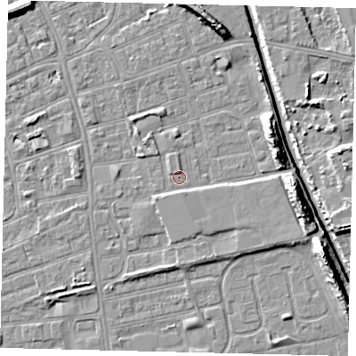 Shaded relief map of the ground around HU51JE, computed from Environment Agency LiDAR. The ground here sits at about 3 m above sea level and falls 11 m across the surrounding 800 m. Surface water reaching this point runs off ground lying to the south, 1.6 m higher.