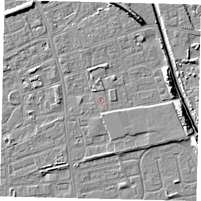 Shaded relief map of the ground around HU51JG, computed from Environment Agency LiDAR. The ground here sits at about 2 m above sea level and falls 11 m across the surrounding 800 m. Surface water reaching this point runs off ground lying to the south, 0.5 m higher.