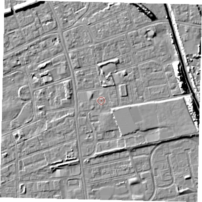 Shaded relief map of the ground around HU51JH, computed from Environment Agency LiDAR. The ground here sits at about 2 m above sea level and falls 11 m across the surrounding 800 m. Surface water reaching this point runs off ground lying to the west-north-west, 0.9 m higher.