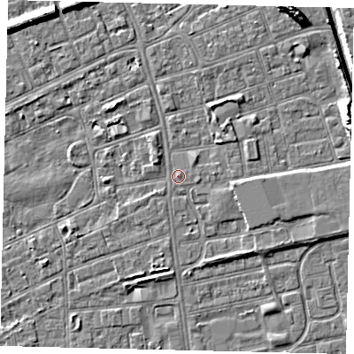 Shaded relief map of the ground around HU51JJ, computed from Environment Agency LiDAR. The ground here sits at about 3 m above sea level and falls 10 m across the surrounding 800 m. Surface water reaching this point runs off ground lying to the east-south-east, 2.0 m higher.