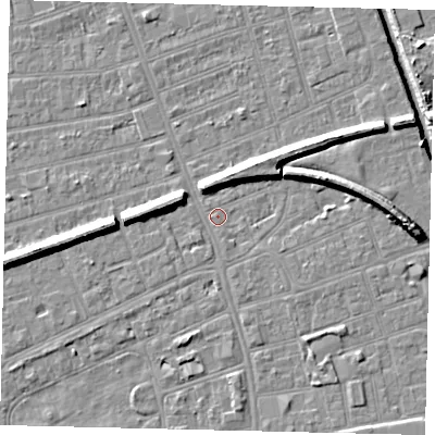 Shaded relief map of the ground around HU51LH, computed from Environment Agency LiDAR. The ground here sits at about 2 m above sea level and falls 9 m across the surrounding 800 m. Surface water reaching this point runs off ground lying to the east-north-east, 6.3 m higher.