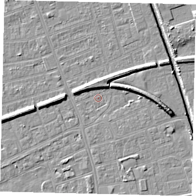 Shaded relief map of the ground around HU51LL, computed from Environment Agency LiDAR. The ground here sits at about 2 m above sea level and falls 9 m across the surrounding 800 m. Surface water reaching this point runs off ground lying to the east-north-east, 6.3 m higher.