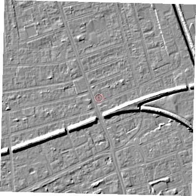 Shaded relief map of the ground around HU51LN, computed from Environment Agency LiDAR. The ground here sits at about 2 m above sea level and falls 9 m across the surrounding 800 m. Surface water reaching this point runs off ground lying to the east-south-east, 6.3 m higher.