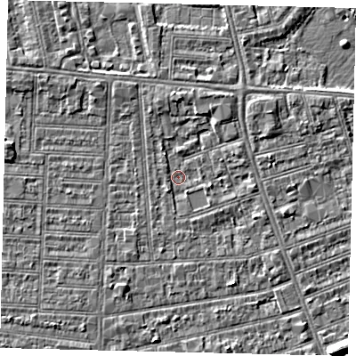 Shaded relief map of the ground around HU51LU, computed from Environment Agency LiDAR. The ground here sits at about 2 m above sea level and falls 6 m across the surrounding 800 m. Surface water reaching this point runs off ground lying to the south-west, 1.1 m higher.