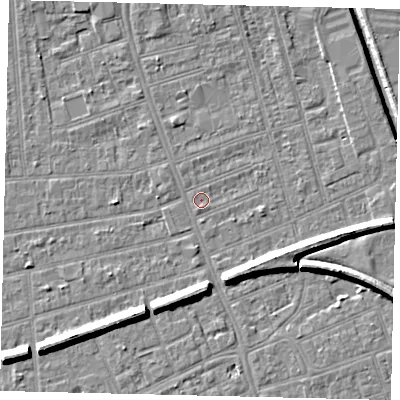 Shaded relief map of the ground around HU51LW, computed from Environment Agency LiDAR. The ground here sits at about 2 m above sea level and falls 8 m across the surrounding 800 m. Surface water reaching this point runs off ground lying to the north-north-west, 1.9 m higher.
