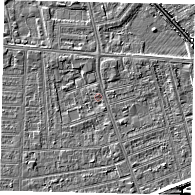 Shaded relief map of the ground around HU51LX, computed from Environment Agency LiDAR. The ground here sits at about 2 m above sea level and falls 8 m across the surrounding 800 m. Surface water reaching this point runs off ground lying to the north, 1.1 m higher.