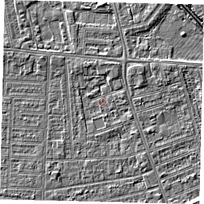 Shaded relief map of the ground around HU51LY, computed from Environment Agency LiDAR. The ground here sits at about 2 m above sea level and falls 8 m across the surrounding 800 m. Surface water reaching this point runs off ground lying to the north-north-west, 2.2 m higher.