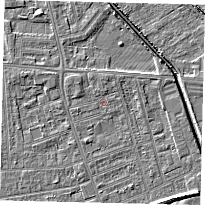 Shaded relief map of the ground around HU51ND, computed from Environment Agency LiDAR. The ground here sits at about 2 m above sea level and falls 8 m across the surrounding 800 m. Surface water reaching this point runs off ground lying to the north-north-east, 1.3 m higher.