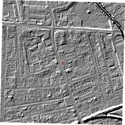 Shaded relief map of the ground around HU51NE, computed from Environment Agency LiDAR. The ground here sits at about 2 m above sea level and falls 9 m across the surrounding 800 m. Surface water reaching this point runs off ground lying to the north, 1.6 m higher.