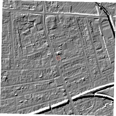 Shaded relief map of the ground around HU51NF, computed from Environment Agency LiDAR. The ground here sits at about 2 m above sea level and falls 9 m across the surrounding 800 m. Surface water reaching this point runs off ground lying to the north, 1.5 m higher.