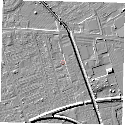 Shaded relief map of the ground around HU51NJ, computed from Environment Agency LiDAR. The ground here sits at about 2 m above sea level and falls 9 m across the surrounding 800 m. Surface water reaching this point runs off ground lying to the north-east, 1.7 m higher.