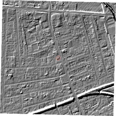 Shaded relief map of the ground around HU51NL, computed from Environment Agency LiDAR. The ground here sits at about 2 m above sea level and falls 9 m across the surrounding 800 m. Surface water reaching this point runs off ground lying to the north, 0.9 m higher.