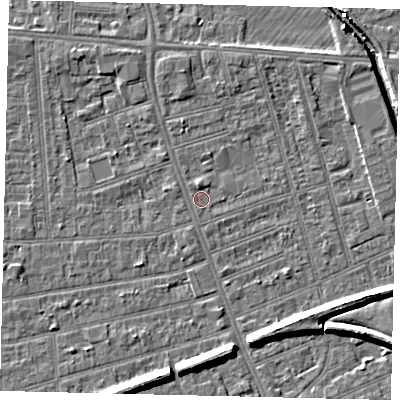 Shaded relief map of the ground around HU51NN, computed from Environment Agency LiDAR. The ground here sits at about 2 m above sea level and falls 9 m across the surrounding 800 m. Surface water reaching this point runs off ground lying to the north, 1.5 m higher.