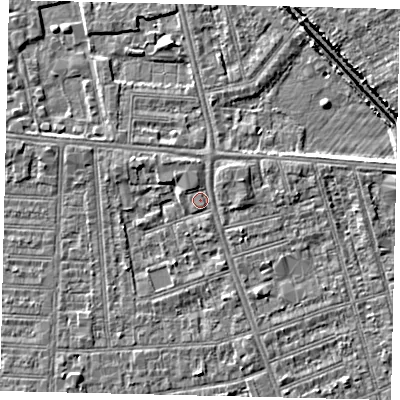 Shaded relief map of the ground around HU51NR, computed from Environment Agency LiDAR. The ground here sits at about 2 m above sea level and falls 4 m across the surrounding 800 m. Surface water reaching this point runs off ground lying to the north-north-west, 1.3 m higher.