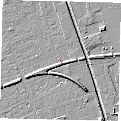 Shaded relief map of the ground around HU51NY, computed from Environment Agency LiDAR. The ground here sits at about 2 m above sea level and falls 9 m across the surrounding 800 m. Surface water reaching this point runs off ground lying to the east-south-east, 5.8 m higher.