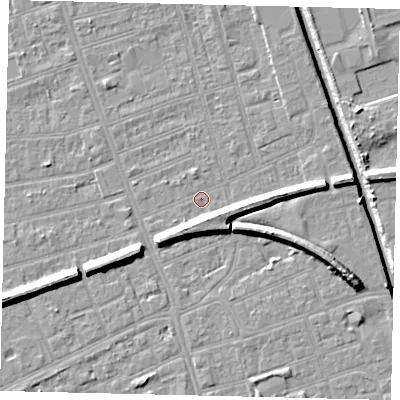 Shaded relief map of the ground around HU51PA, computed from Environment Agency LiDAR. The ground here sits at about 2 m above sea level and falls 9 m across the surrounding 800 m. Surface water reaching this point runs off ground lying to the south-south-east, 6.0 m higher.