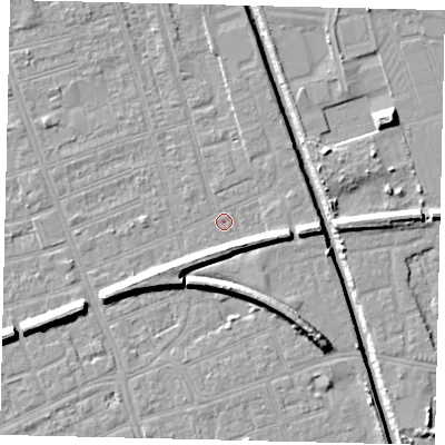 Shaded relief map of the ground around HU51PB, computed from Environment Agency LiDAR. The ground here sits at about 2 m above sea level and falls 9 m across the surrounding 800 m. Surface water reaching this point runs off ground lying to the north-north-east, 1.8 m higher.