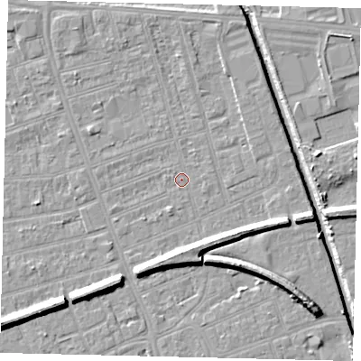 Shaded relief map of the ground around HU51PD, computed from Environment Agency LiDAR. The ground here sits at about 2 m above sea level and falls 9 m across the surrounding 800 m. Surface water reaching this point runs off ground lying to the north-east, 1.7 m higher.