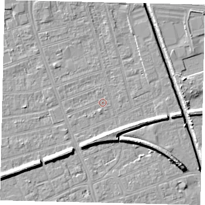 Shaded relief map of the ground around HU51PG, computed from Environment Agency LiDAR. The ground here sits at about 2 m above sea level and falls 9 m across the surrounding 800 m. Surface water reaching this point runs off ground lying to the north, 0.6 m higher.
