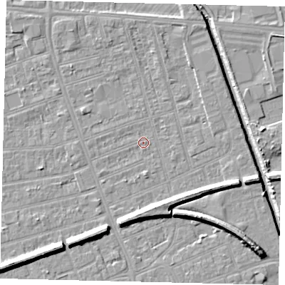 Shaded relief map of the ground around HU51PH, computed from Environment Agency LiDAR. The ground here sits at about 2 m above sea level and falls 9 m across the surrounding 800 m. Surface water reaching this point runs off ground lying to the north-north-west, 2.0 m higher.