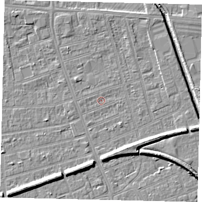 Shaded relief map of the ground around HU51PJ, computed from Environment Agency LiDAR. The ground here sits at about 2 m above sea level and falls 9 m across the surrounding 800 m. Surface water reaching this point runs off ground lying to the north-north-west, 2.0 m higher.