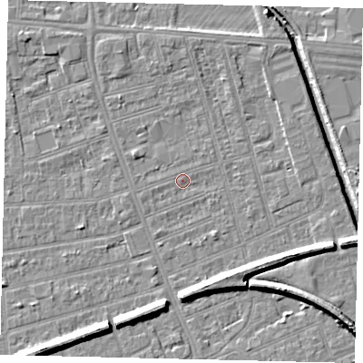 Shaded relief map of the ground around HU51PL, computed from Environment Agency LiDAR. The ground here sits at about 2 m above sea level and falls 9 m across the surrounding 800 m. Surface water reaching this point runs off ground lying to the west-south-west, 0.8 m higher.