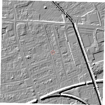 Shaded relief map of the ground around HU51PP, computed from Environment Agency LiDAR. The ground here sits at about 2 m above sea level and falls 9 m across the surrounding 800 m. Surface water reaching this point runs off ground lying to the north-west, 1.9 m higher.