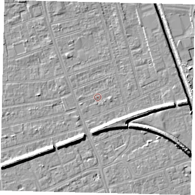 Shaded relief map of the ground around HU51PQ, computed from Environment Agency LiDAR. The ground here sits at about 2 m above sea level and falls 9 m across the surrounding 800 m. Surface water reaching this point runs off ground lying to the east-south-east, 6.3 m higher.