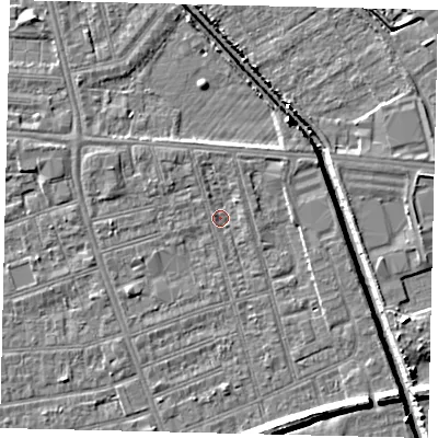 Shaded relief map of the ground around HU51PR, computed from Environment Agency LiDAR. The ground here sits at about 2 m above sea level and falls 8 m across the surrounding 800 m. Surface water reaching this point runs off ground lying to the north-east, 1.6 m higher.