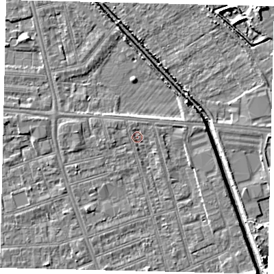 Shaded relief map of the ground around HU51PS, computed from Environment Agency LiDAR. The ground here sits at about 2 m above sea level and falls 7 m across the surrounding 800 m. Surface water reaching this point runs off ground lying to the east-north-east, 1.3 m higher.