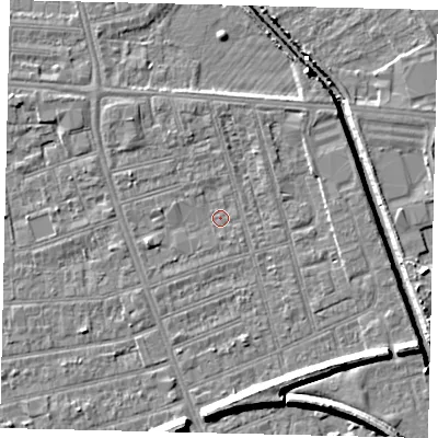Shaded relief map of the ground around HU51PT, computed from Environment Agency LiDAR. The ground here sits at about 2 m above sea level and falls 9 m across the surrounding 800 m. Surface water reaching this point runs off ground lying to the north-west, 1.9 m higher.