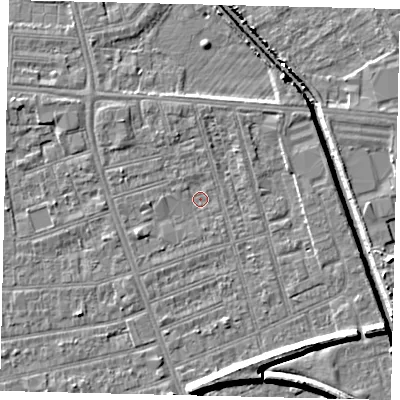 Shaded relief map of the ground around HU51PU, computed from Environment Agency LiDAR. The ground here sits at about 2 m above sea level and falls 9 m across the surrounding 800 m. Surface water reaching this point runs off ground lying to the north-west, 1.9 m higher.