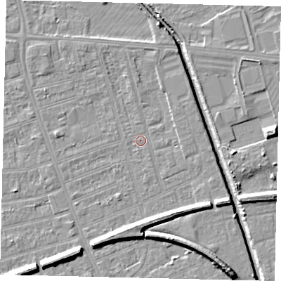 Shaded relief map of the ground around HU51PW, computed from Environment Agency LiDAR. The ground here sits at about 2 m above sea level and falls 9 m across the surrounding 800 m. Surface water reaching this point runs off ground lying to the north-east, 1.7 m higher.
