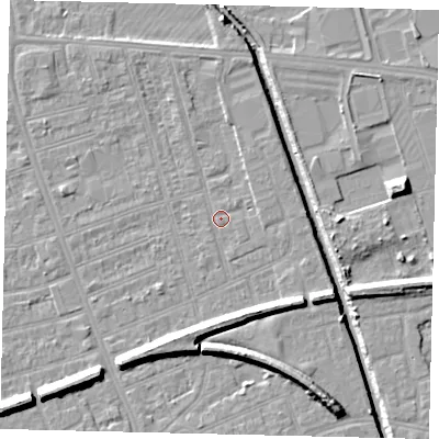 Shaded relief map of the ground around HU51QA, computed from Environment Agency LiDAR. The ground here sits at about 2 m above sea level and falls 9 m across the surrounding 800 m. Surface water reaching this point runs off ground lying to the north-east, 0.9 m higher.