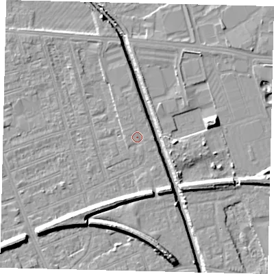 Shaded relief map of the ground around HU51QD, computed from Environment Agency LiDAR. The ground here sits at about 3 m above sea level and falls 9 m across the surrounding 800 m. Surface water reaching this point runs off ground lying to the north, 1.0 m higher.