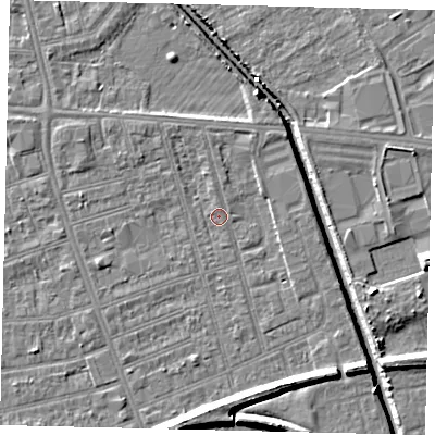 Shaded relief map of the ground around HU51QF, computed from Environment Agency LiDAR. The ground here sits at about 2 m above sea level and falls 9 m across the surrounding 800 m. Surface water reaching this point runs off ground lying to the north-north-east, 1.6 m higher.