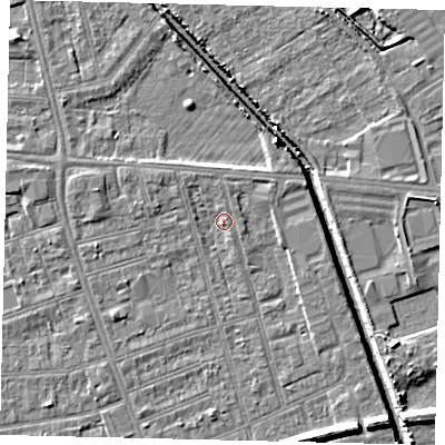 Shaded relief map of the ground around HU51QG, computed from Environment Agency LiDAR. The ground here sits at about 3 m above sea level and falls 8 m across the surrounding 800 m. Surface water reaching this point runs off ground lying to the north-east, 1.6 m higher.