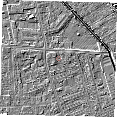 Shaded relief map of the ground around HU51QH, computed from Environment Agency LiDAR. The ground here sits at about 2 m above sea level and falls 6 m across the surrounding 800 m. Surface water reaching this point runs off ground lying to the east-north-east, 1.1 m higher.