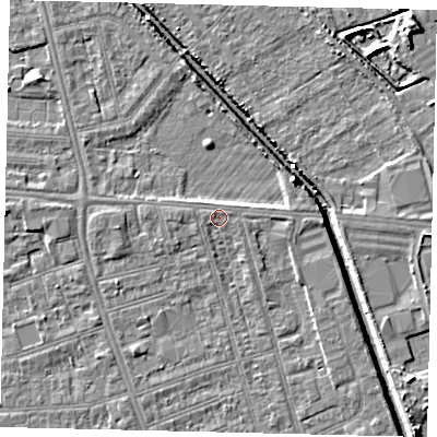 Shaded relief map of the ground around HU51QL, computed from Environment Agency LiDAR. The ground here sits at about 3 m above sea level and falls 6 m across the surrounding 800 m. Surface water reaching this point runs off ground lying to the east, 1.1 m higher.