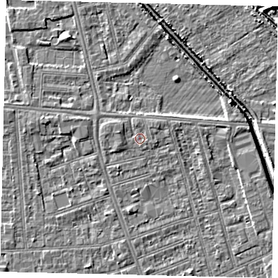 Shaded relief map of the ground around HU51QS, computed from Environment Agency LiDAR. The ground here sits at about 3 m above sea level and falls 6 m across the surrounding 800 m. Surface water reaching this point runs off ground lying to the north-east, 1.1 m higher.