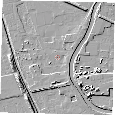 Shaded relief map of the ground around HU51RL, computed from Environment Agency LiDAR. The ground here sits at about 3 m above sea level and falls 14 m across the surrounding 800 m. Surface water reaching this point runs off ground lying to the south, 5.3 m higher.
