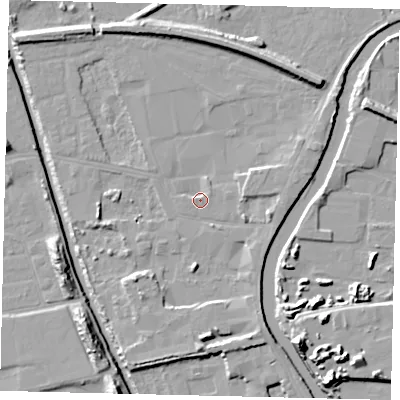 Shaded relief map of the ground around HU51RR, computed from Environment Agency LiDAR. The ground here sits at about 3 m above sea level and falls 14 m across the surrounding 800 m. Surface water reaching this point runs off ground lying to the east-south-east, 2.8 m higher.