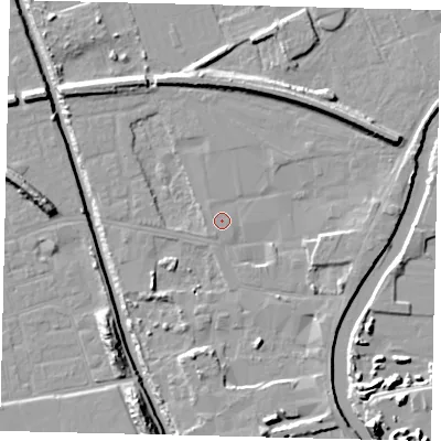 Shaded relief map of the ground around HU51RU, computed from Environment Agency LiDAR. The ground here sits at about 3 m above sea level and falls 14 m across the surrounding 800 m. Surface water reaching this point runs off ground lying to the east-north-east, 6.3 m higher.