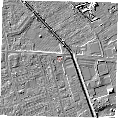 Shaded relief map of the ground around HU51SR, computed from Environment Agency LiDAR. The ground here sits at about 3 m above sea level and falls 8 m across the surrounding 800 m. Surface water reaching this point runs off ground lying to the east, 0.8 m higher.