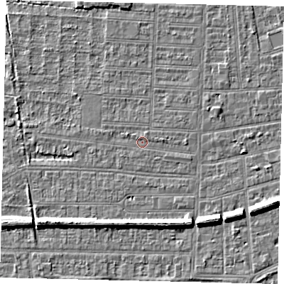 Shaded relief map of the ground around HU52AB, computed from Environment Agency LiDAR. The ground here sits at about 2 m above sea level and falls 7 m across the surrounding 800 m. Surface water reaching this point runs off ground lying to the west-north-west, 0.9 m higher.