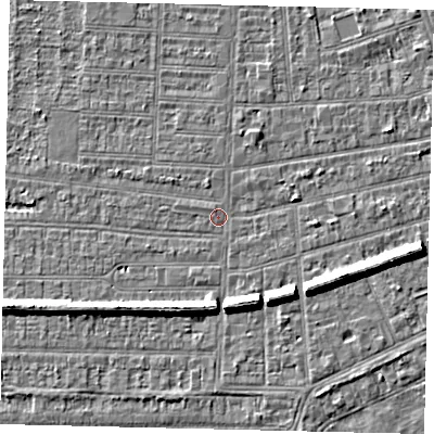 Shaded relief map of the ground around HU52AL, computed from Environment Agency LiDAR. The ground here sits at about 2 m above sea level and falls 7 m across the surrounding 800 m. Surface water reaching this point runs off ground lying to the east-south-east, 6.4 m higher.