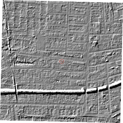 Shaded relief map of the ground around HU52AQ, computed from Environment Agency LiDAR. The ground here sits at about 2 m above sea level and falls 7 m across the surrounding 800 m. Surface water reaching this point runs off ground lying to the north-north-west, 0.9 m higher.